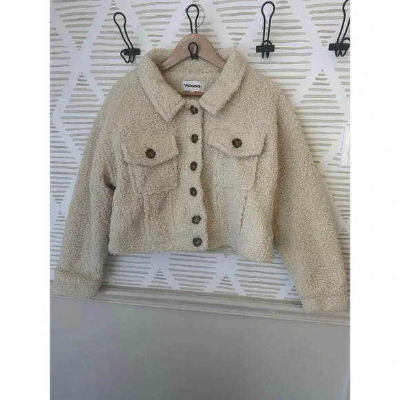 Vigoss Women's Large Button Up Cropped Sherpa Jacket - Picture 1 of 4